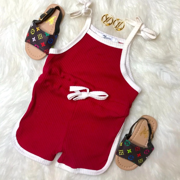 Red Baby Toddler Shorts Romper - Picture 1 of 3